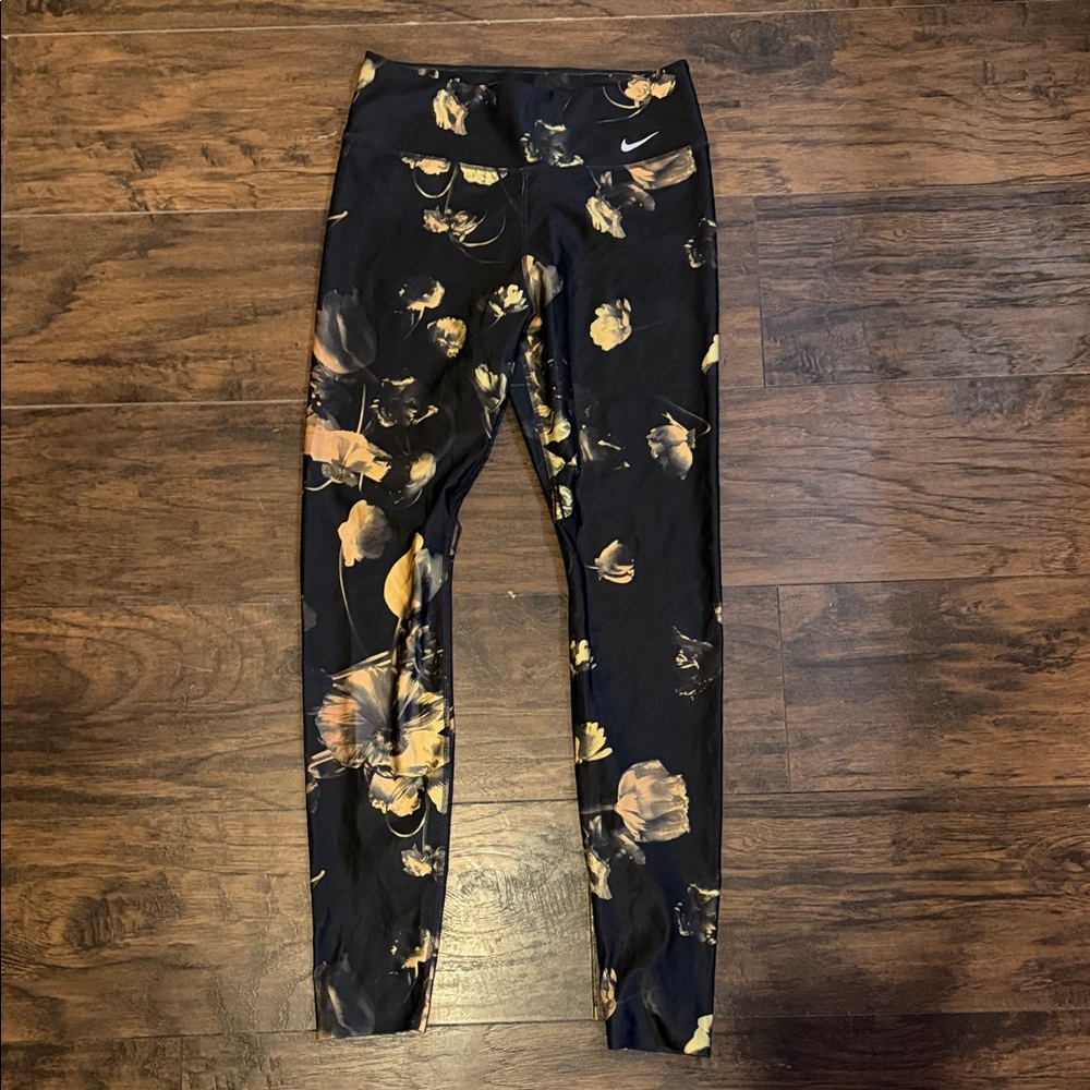 Nike Black and Gold Floral Print Leggings